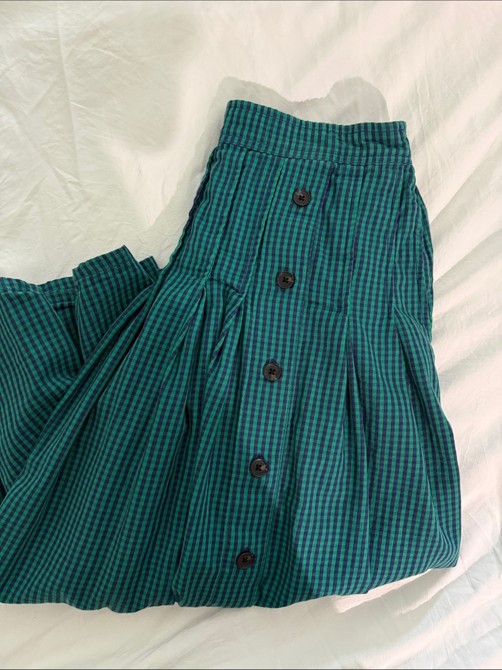 Free Assembly Green Gingham Button-Front Circle Skirt